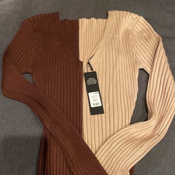 Fashion Nova Autumn Calls Colorblock Sweater Midi Dress - Chocolate/Combo. NWT - Picture 6 of 7